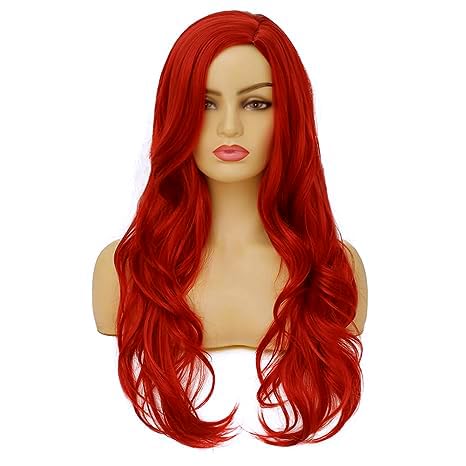 Swiking Red Wavy Wigs for Women Cury Wave Bright Red Side Part Synthetic Wigs for Halloween Cosplay Costume Use - Image 2