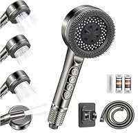 Duschkopf mit Filter, Hochdruck Handbrause mit 1,5 M Schlauch, 4 Strahlarten Duschkopf Wassersparend mit Stoppfunktion, Duschbrause mit halterung, Shower Head für Hartes Wasser,Rest-Chlor,Bakterien