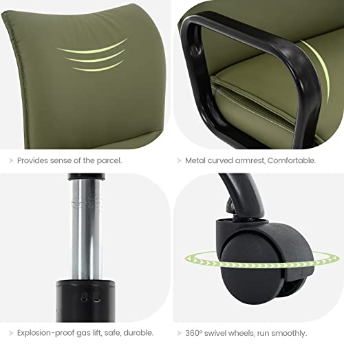 Mfd Living Home Office Chair, Modern Upholstered Mid-Back Pu Leather Task Desk Chair With Arms, Adjustable Rocking Swivel Computer Chair With Wheels (Olive Green, Black Base) #TOP5