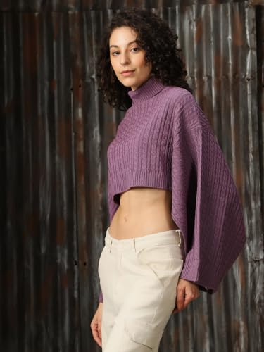 Image of High Star Women Acrylic Knitted Boxy Fit Turtle Neck Full Sleeves Sweaters 52