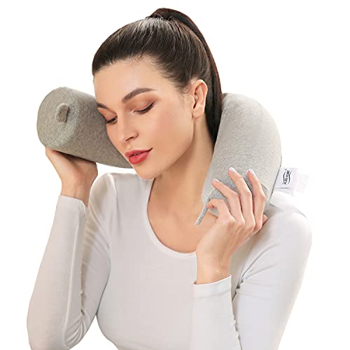 Twist Memory Foam Neck Pillow Travel Pillows for Airplane, Train, Bus, Car, Office, Sofa, Support for Neck, Chin, Lumbar, and Leg - Best for Nap - Adjustable, Bendable Pillow(Grey