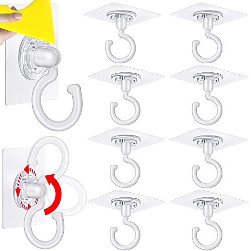 8 Pièces 360°Crochets Auto-Adhésifs Multi-Usages,Crochet Plafond Adhesif,Crochet Sans Perçage,Crochet Adhésif Puissant,Crochet Adhesif Rotatif,Avec 1 Rattoir Cover