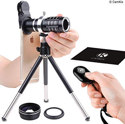 Universal 3in1 Lens Kit with Bluetooth Remote Control Camera Shutter + 12x Telephoto + Macro + Wide Angle Lenses - Awesome Mobile Photography for Apple iPhone, Samsung Galaxy, etc. - Adjustable Tripod