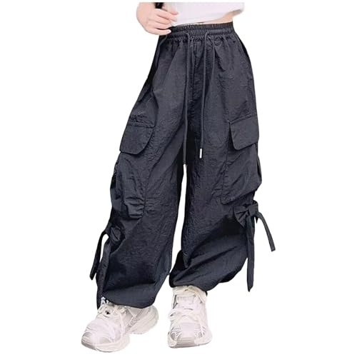 Pantalon nœud jambe large fille avec ceinture élastique haute