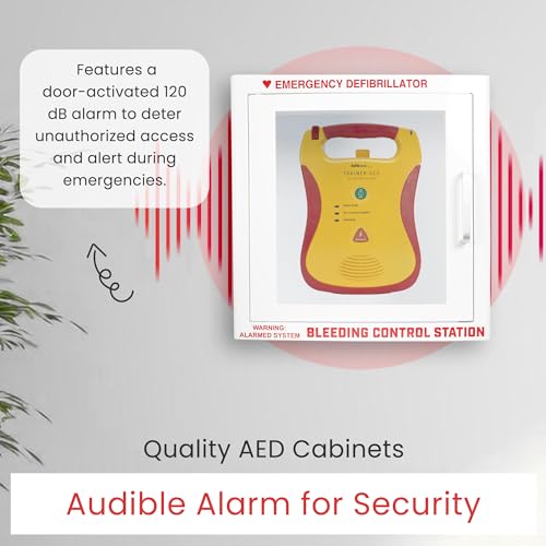 Image of AED Wall Mounted Cabinet with Bleeding Control Kit Storage, AED defibrillator for home, Large 17.4x17.3x6.9 Inch, Durable Metal Cabinet with Clear Window & Door Activated Alarm, AED cabinet wall mount