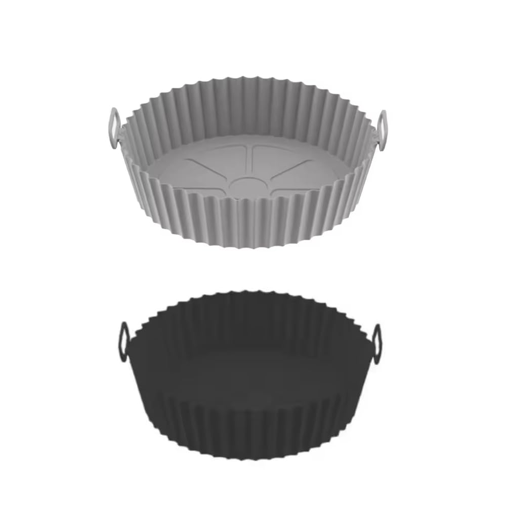Air Fryer Silikon Liner Korb Rund - Wiederverwendbare Antihaft-Pfannen für Ninja Cosori Gourmia Phillip 3-5 QT Air Fryer Körbe, Mikrowelle Backblech Ofen Zubehör (oben 20,3 cm, unten 17,3 cm)