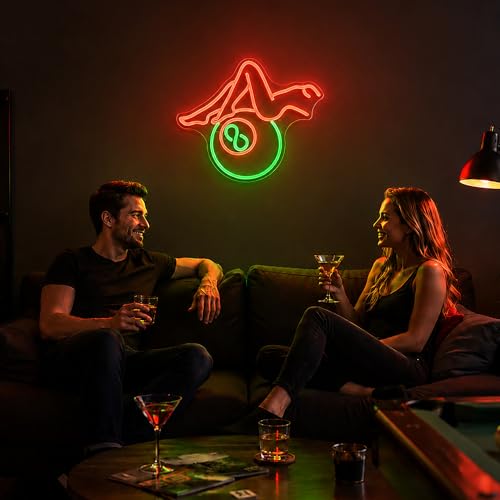 Image of Billiards Lady Neon Sign, JGHTURIE Back Led Neon Signs for Wall Decor - Red Light Up Sign Preppy Girls Bar Pool Table Accessories Game Room Birthday Party Decor Gift USB Powered
