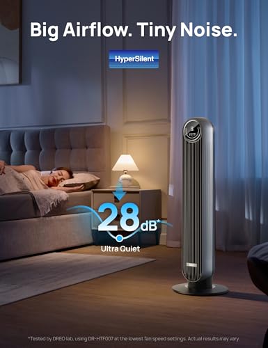 Image of DREO Bladeless Tower Fan - 25ft /s, 4 Speeds, 4 Modes, 90 Oscillation, 8H Timer, Ultra Quiet for Bedroom, Indoors, Silver (Tower Fan 307)