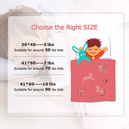 Sivio Weighted Blanket - 100% Cotton Heavy Blanket 7lbs, 41 x 60 inches, Washable Breathable Soft Throw Blanket for Calm Sleeping for Home and School Nap, Pink Cat