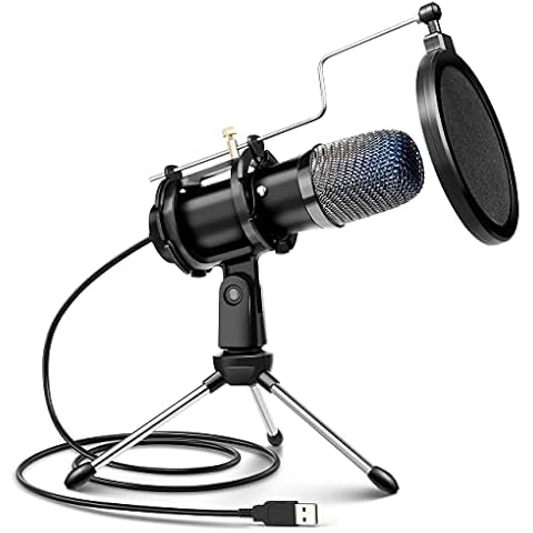 Computer Microphone, Condenser Gaming Microphone for PC Desktop USB Microphone with Tripod Stand & Pop Filter Mic Compatible with MacOS Windows, for PS4/5 Facebook Streaming Zoom Skype Cover