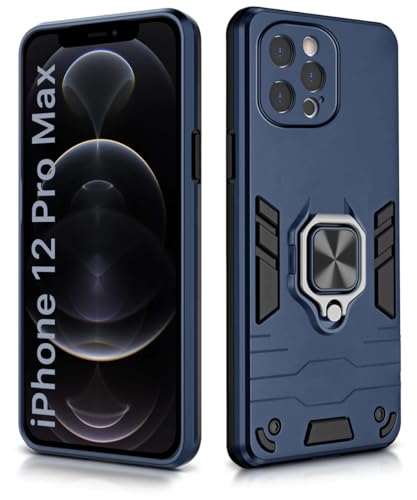 Image of WOW IMAGINE Shock Proof Back Case Mobile Cover for iPhone 12 Pro Max | Back Cover Case (Tough Armor | Hybrid PC + TPU | Ring Holder & in-Built Kickstand | Blue)