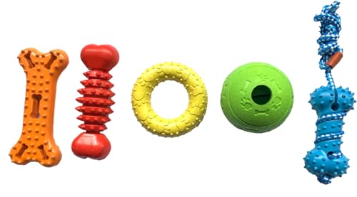 Jalousie Plush & Rope Dog Toys - Squeaky, Premium Rubber (5 Pack for Small/Medium Dogs & Puppies)