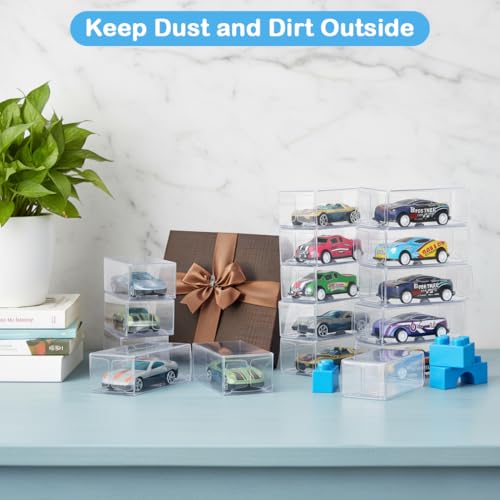 Image of HASTHIP 12Pcs Clear Display Case for 1: 64 Car Model Toy, Foldable PVC Dustproof Storage Box, DIY Car Stand Showcase for Mini Figures Collectibles, 30x40x82mm (Toy NOT Included)