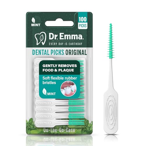 Dr. Emma Original Dental Picks Mint Soft Rubberized Tooth Picks Easy to Use Brush Picks 100Ct/Pack 1 Pack(100Ct)