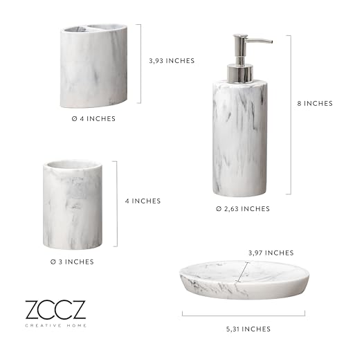 Zccz Bathroom Accessory Set, 4 Pcs Marble Look Bathroom Vanity Countertop Bathroom Décor Sets Accessories With Soap Dispenser, Toothbrush Holder Set, Tumbler, Soap Dish thumb #7