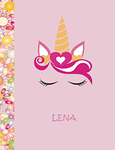 Lena: Personalized Unicorn Sketchbook For Girls and Kids, drawing notebook, 8.5x11 110 Pages Doodle Create