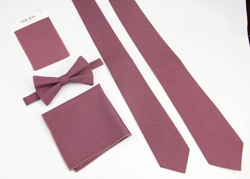Image of Mens Linen Tie Set - Solid Necktie with Pocket Square