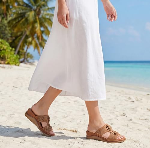 Image of Rhinestone Wedge Sandals for Women, Slip On Open Toe Double Strap Platform