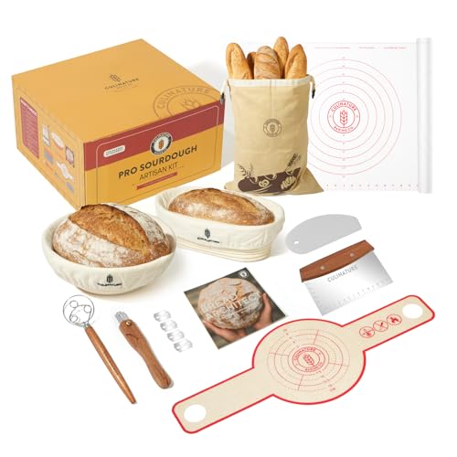 Premium Sourdough Bread Baking Kit - 10" Round/Oval Banneton Baskets,
