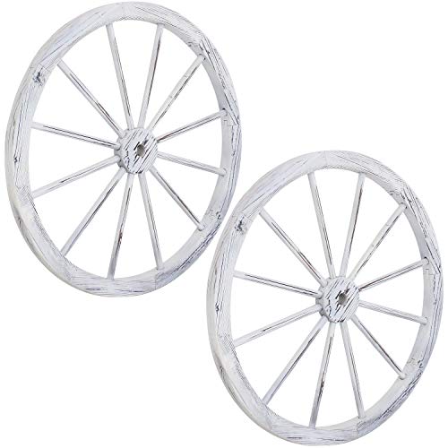 Sunnydaze Decorative Wooden Wagon Wheel - Set Of 2 - Natural Fir Wood - Rustic Western Indoor And Outdoor Decor - Ideal For Kitchen, Garden, Porch, Patio, Yard And Landscape - 29-Inch - White #TOP20