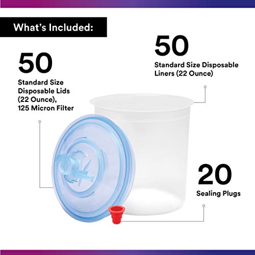 3M Pps (Original Series) Paint Spray Gun Cup Lids And Liners Kit, 16301, Standard, 22 Oz, 125-Micron Filter, Use W/ Paint Gun For Cars, Furniture, Home, 50 Disposable Lids And Liners, 20 Sealing Plugs #TOP1