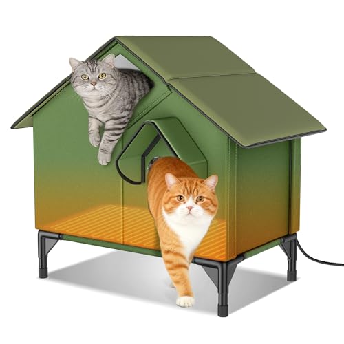 Outdoor Heated Cat House for Winter, Weatherproof Insulated Cat Shelter with Removable Heating Pad, 20" Tall Outdoor Cat House for Multiple Cats with Dual Skylight Top View & Jump-Out Exit