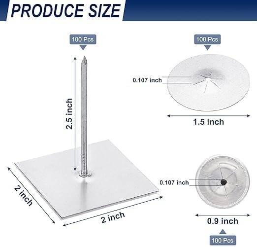 Self-Stick Insulation Pins 3-1/2 inches (100 pcs with 100 Self-Locking Washers and 100 Dome Caps)