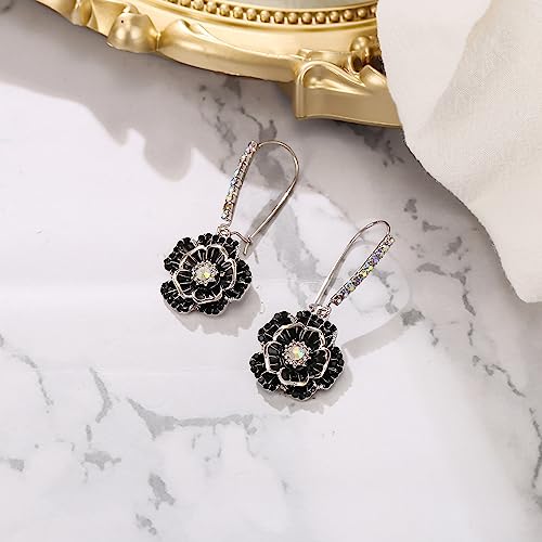 BriLove Fashion Elegant Rhinestone Enamel Rose Flower Hook Dangle Earrings for Women Party Prom Earring Accessories4