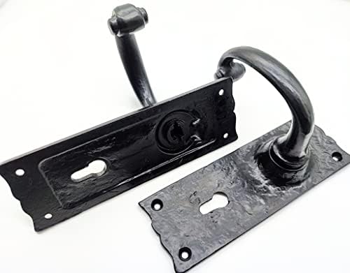 Infinity Decor Antique Black Isabella Straight Lever Key Lock Door Handle - Wrought Iron Internal Handles on Backplate