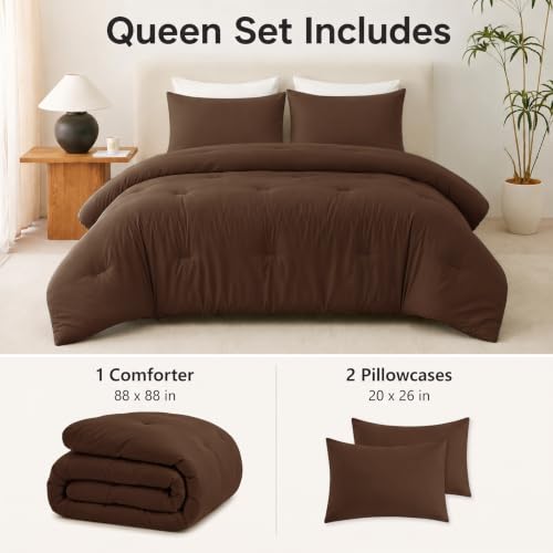 CozyLux Queen Comforter Set, 3 Pieces Down Alternative Bedding, Brown by CozyLux - Used condition - Image 2