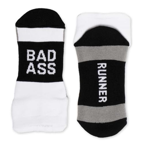 Gone For a Run Inspirational Socks - Fun Running Socks - Bad Ass - Running Gifts for Women - Black