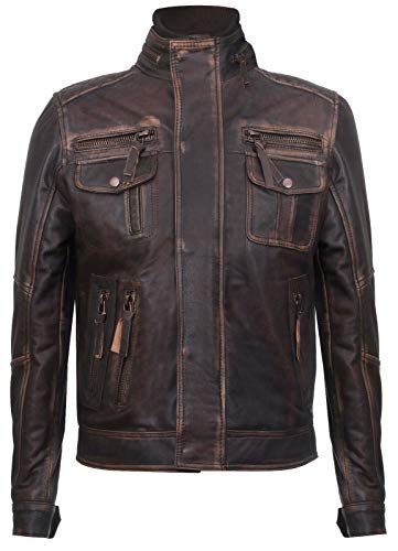 Men's Brown Warm Vintage Brando Leather Biker Jacket3