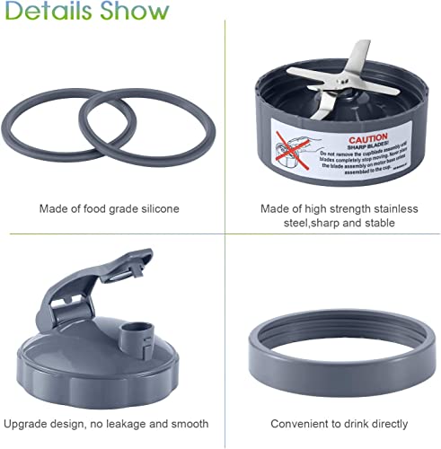 7 Pieces Nutribullet Blender Cups & Blade Replacement Set 32Oz Huge Cup With 1 Flip-Top To-Go Lid And 1 Lid Ring & Premium Extractor Blade With Compatible With Nutribullet 600W/900W Blender #TOP1