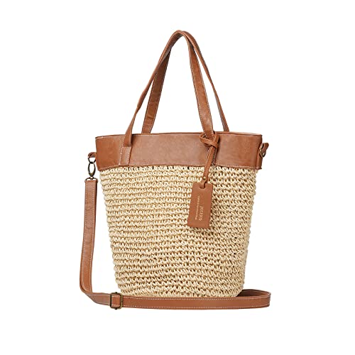 Straw Handbag For Women, Joseko Weaving Shoulder Bag Outdoor Casual Cross Body Bag Top Handle Satchel Off White 12.60''L X 7.87''W X 11.02''H #TOP1