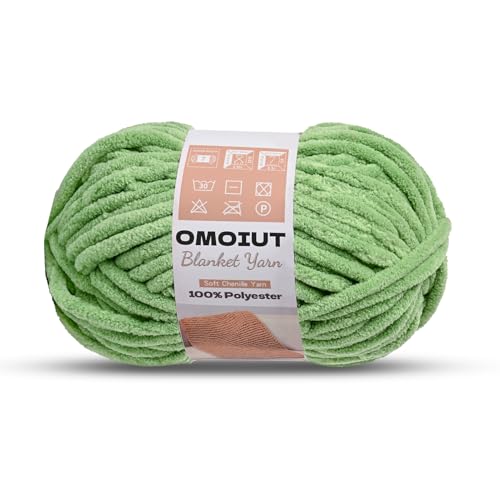 Image of OMoiout Chunky Chenille Yarn for Crocheting, Soft Baby Blanket Yarn, #7 Super Bulky, Chunky Knit Blanket Crochet Yarn, 7 oz /109.4 yds Fluffy Velvet Amigurumi Yarn(Avocado Green)