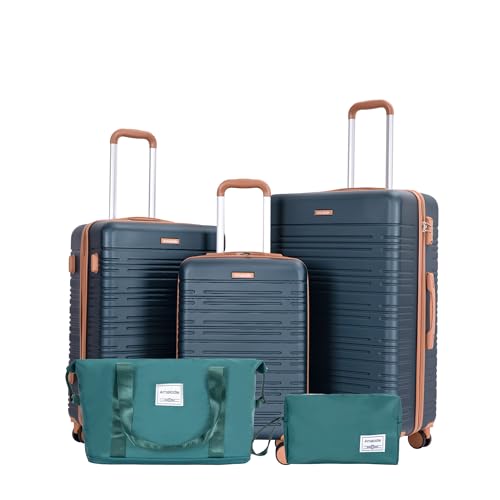 Durable 5-Piece Dark Green ABS Luggage Set with Wheels and Lock - Lightweight Travel Solution