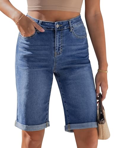 luvamia Denim Bermuda Shorts High Rise Denim Shorts Jorts Women Classic Blue Medium Fits Size 8-10
