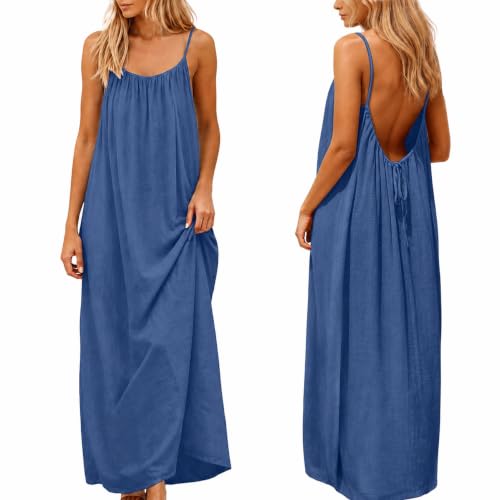 nnOuOnn Robe caraco dos nu pour femme d'été 2026 sans manches, longue robe d'été décontractée, robe d'été fluide à dos ouvert pour les vacances, la...
