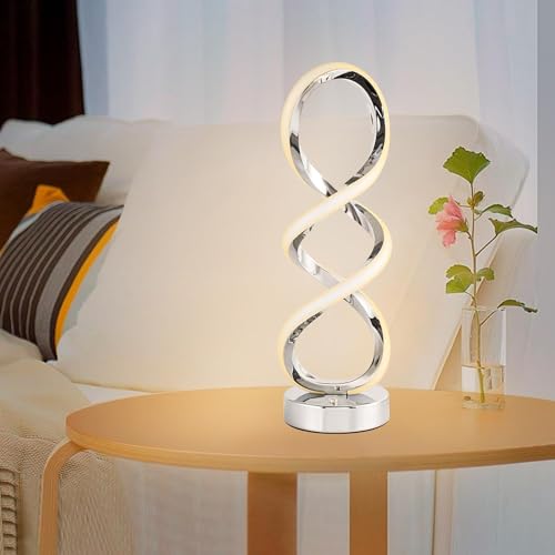 Modern Spiral RGB Table Lamp, Touch Dimmable Bedside Lamp, 7 Colors 10 Light Modes Spiral Design Table Lamp, Unique Nightstand Lamp for Living Room, Bedroom, Cool Lamps, Silver