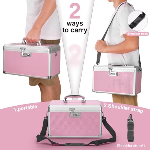 Image of Medicine Lock Box with Combination Lock - 15 x 8.7 x 9.4 Inches - First Aid Safe Medication Storage Box, Personal Items Safe Case for Home and Outdoor - Pink
