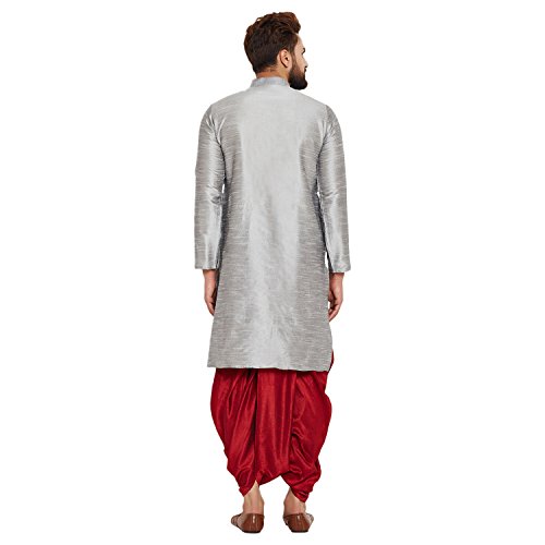 Image of SOJANYA (Since 1958 Men's Off-White and Gold Dupion Silk Dhoti Kurta Set