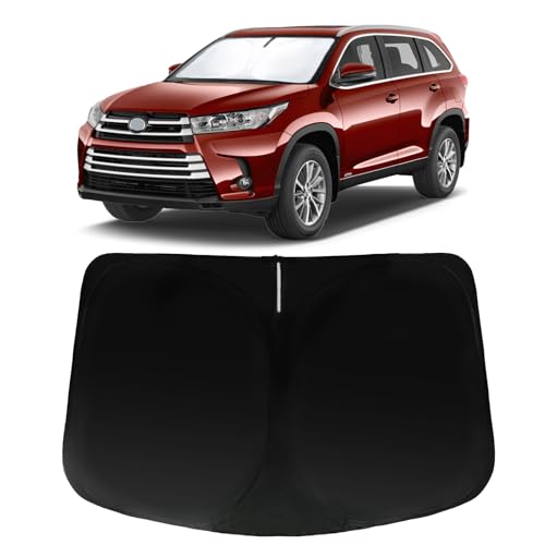 Image of Windshield Sun Shade for Toyota Highlander 2014-2019 L LE XLE Limited Platinum, Car Front Window Sunshade with 240T Sun Visor Protector Blocks UV Rays Heat Sun Shield Accessories