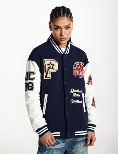 Men's Color Block Leather Letter Graphic Varsity Jackets Letterman Baseball Bomber Jackets Unisex Streetwear Coats4