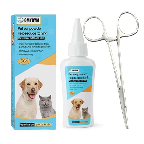 OMYGYM Dog Ear Powder for Hair Removal & Ear Plucking Professional Ear Powder for Dogs Grooming Helps Remove Excess Ear Hair Easily Improves Grip for Safe Dog Ear Care and Maintenance