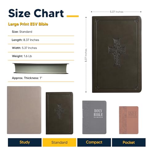 Image of Personalized ESV Large Print Bible for Adults, Name Engraved, Standard Size | Customize Your Olive Green Faux Leather Bible Your Way, Concordance, Thinline, Smyth-Sewn, 2-Column & Thin Paper