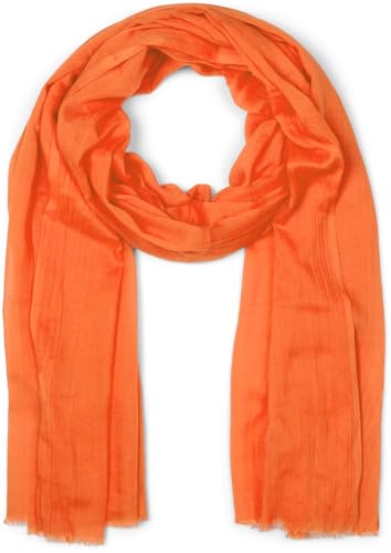 styleBREAKER Damen Schal Leicht & Transparent mit kurzen Fransen | Einfarbiges Halstuch für Frühling und Sommer | Weiches großes Schultertuch 188 x 100 cm, Farbe:Orange