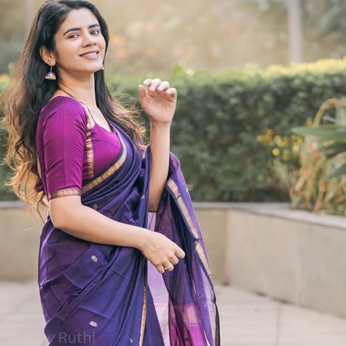 Image of Original Maheswari Cotton Silk Saree for Women | Kanjivaram Pure Silk Cotton Sari with Blouse | Zari Work | Tassels | Handloom Weave