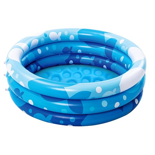 Image of Sloosh Inflatable Kiddie Pool, 34"x10" Blow Up Kid Swimming Pool,3 Rings Blue Baby Pool for Toddler,Play Pit for Dog with Geometric Pattern for Summer Water Party Backyard Garden(Fish)