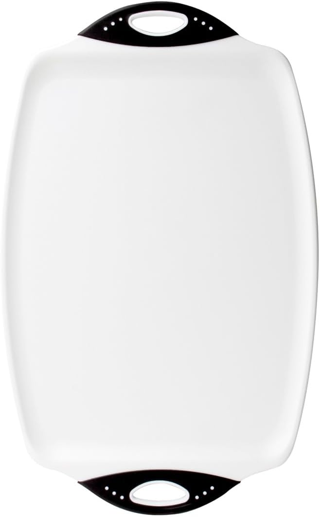 Dexas Chop & Serve Cutting Board, 12.5 by 20 inches, White with Black Handles (329-32-25)