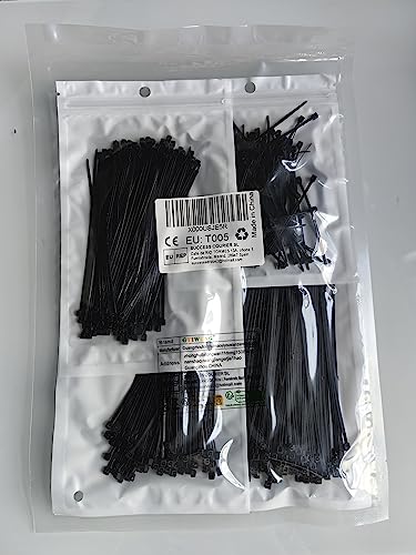 GTIWUNG 400 pièces Attaches de Câble, Autobloquant Liens, Nylon Zip Cable Ties, La Chaleur et Résistant Aaux UV Plastique Wire Ties, 4 spécifications-80/120/150 / 200mm, Noir